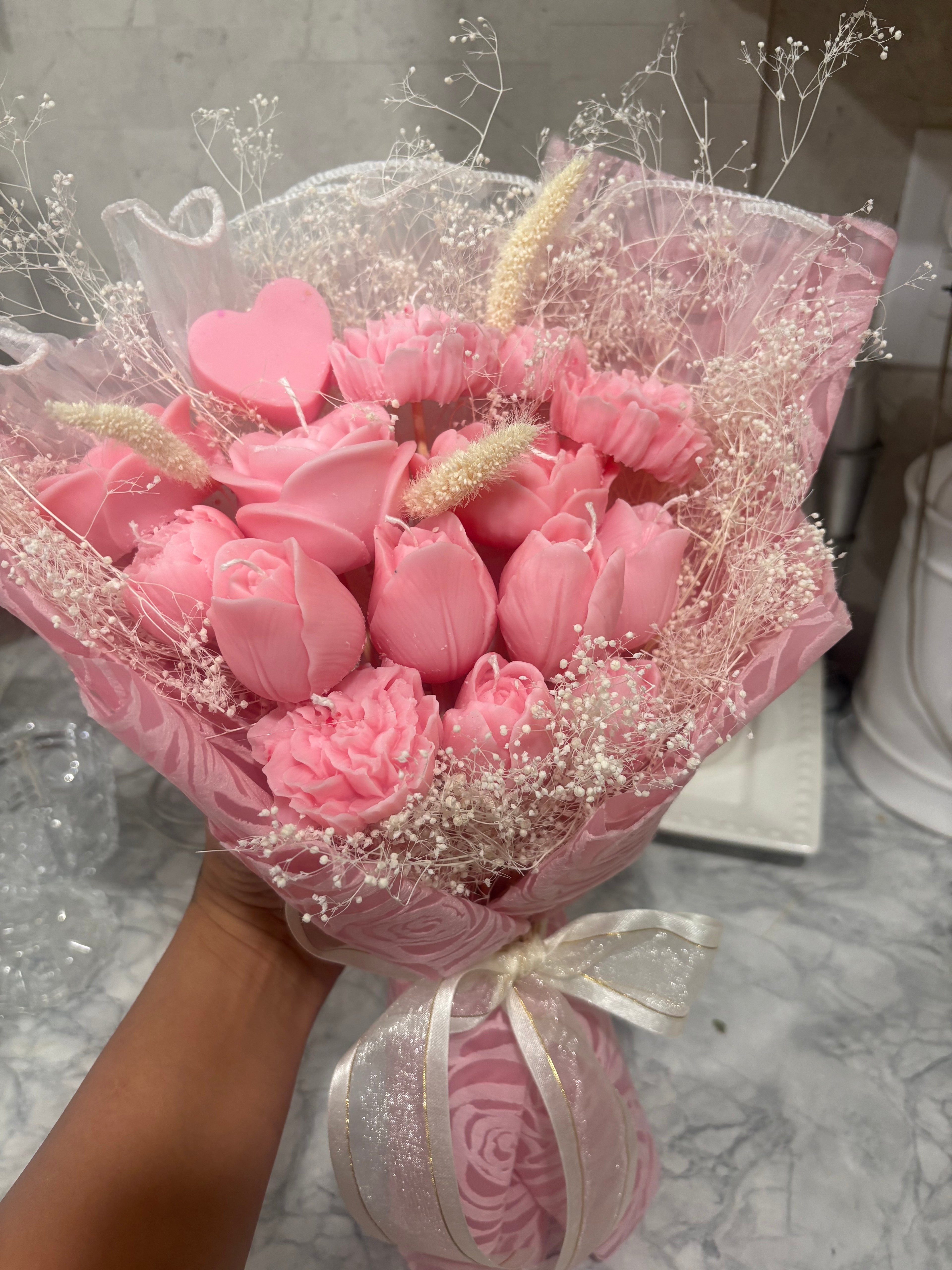 Bouquet Pink Candle ( M )